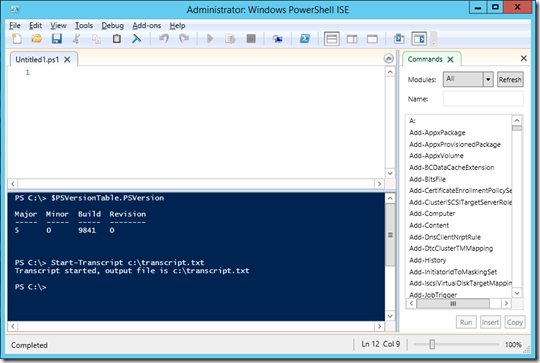 Powershell ISE transcript v5