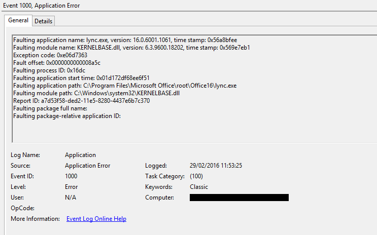 event id 1000 application error windows 2012